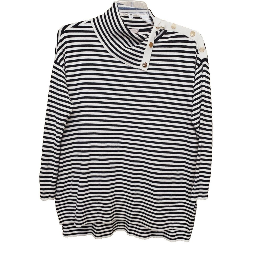 Chico's Zenergy Cotton-Cashmere Blend Foldover-Neckline Tunic Sweater Size 1 MED